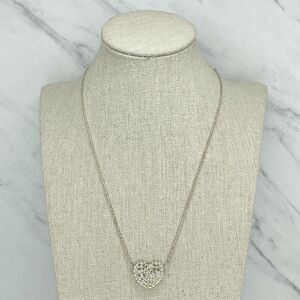 Silver Tone Rhinestone Heart Pendant Ball Chain Necklace